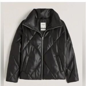 Abercrombie & Fitch Vegan Leather Short Puffer Black Jacket